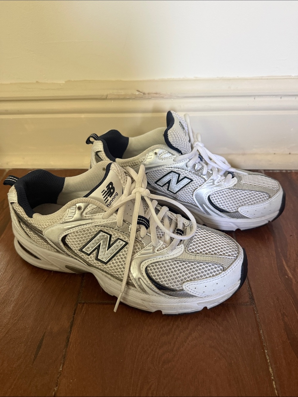 New Balance 530 White and Gray Athletic Sneakers